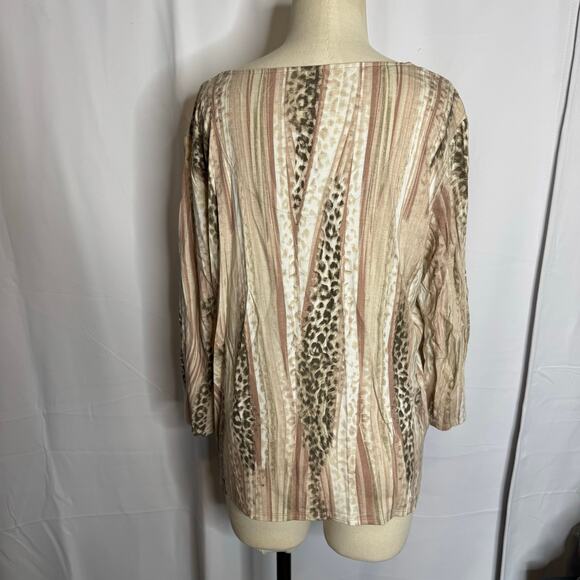 Chico’s 3 XL Animal Print Tie Front Blouse Neutral Striped Tunic Top - Picture 2 of 8